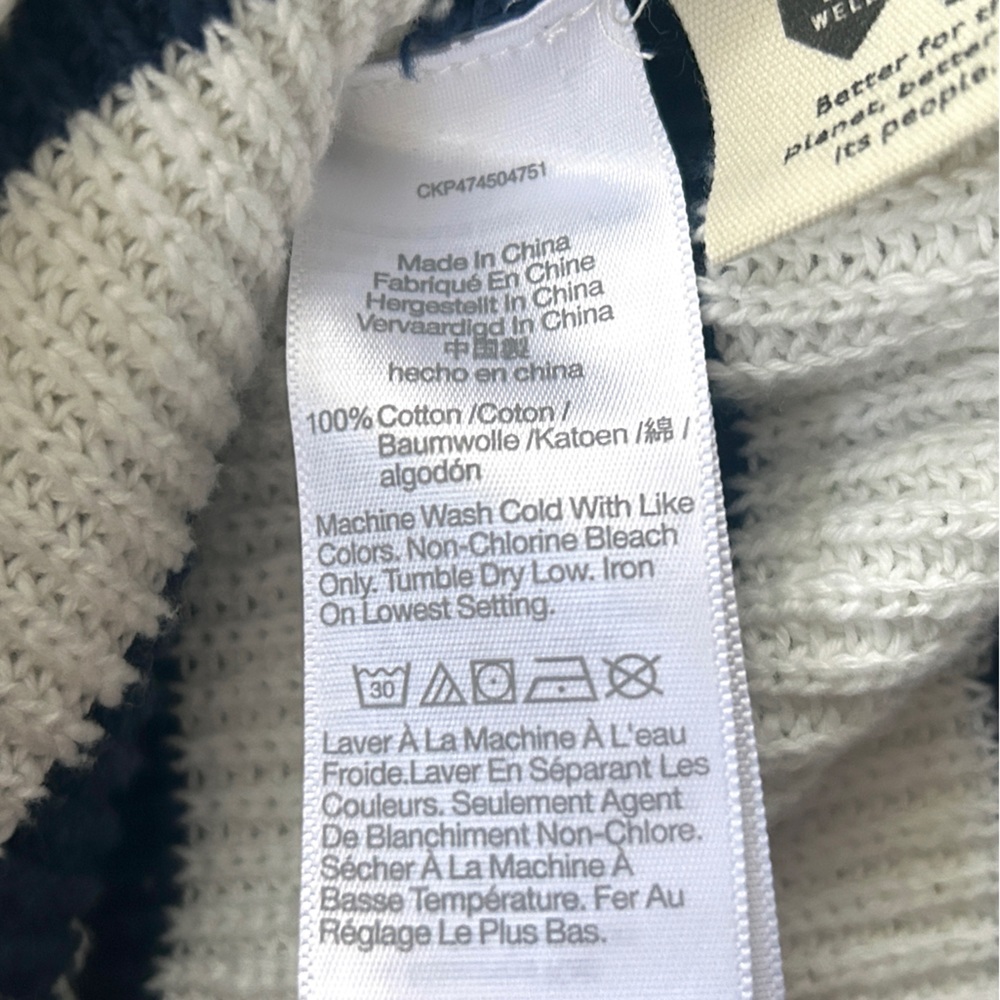 Madewell Striped V-Neck Button Front Cotton Cardigan | Small | Navy & Cream - Picture 13 of 14